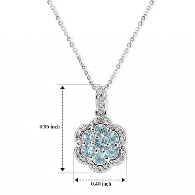 D'Joy Lagoon Apatite and White Zircon 1.35 ctw Pendant Necklace in Rhodium Over Sterling Silver 20 Inches