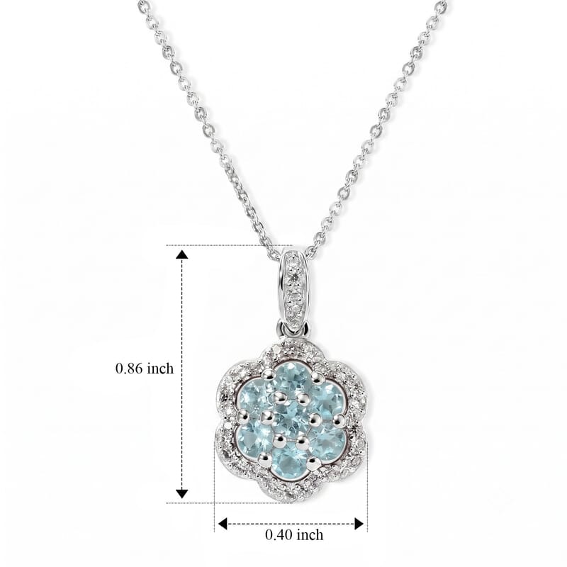 D'Joy Lagoon Apatite and White Zircon 1.35 ctw Pendant Necklace in Rhodium Over Sterling Silver 20 Inches