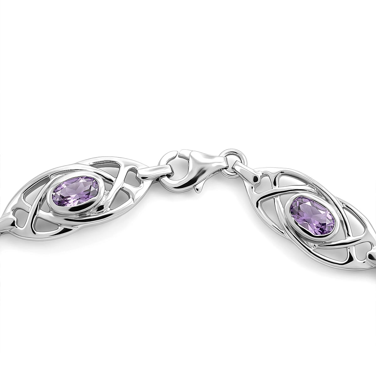 Amethyst 2.70 ctw Earrings, Ring (Size 5.0) and Bracelet (7.50-8.50In) in Sterling Silver image number 4