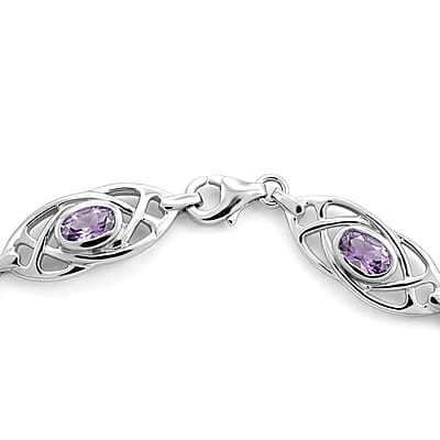 Amethyst 2.70 ctw Earrings, Ring (Size 5.0) and Bracelet (7.50-8.50In) in Sterling Silver