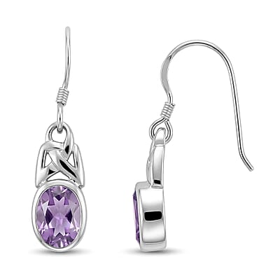 Amethyst 2.70 ctw Earrings, Ring (Size 5.0) and Bracelet (7.50-8.50In) in Sterling Silver