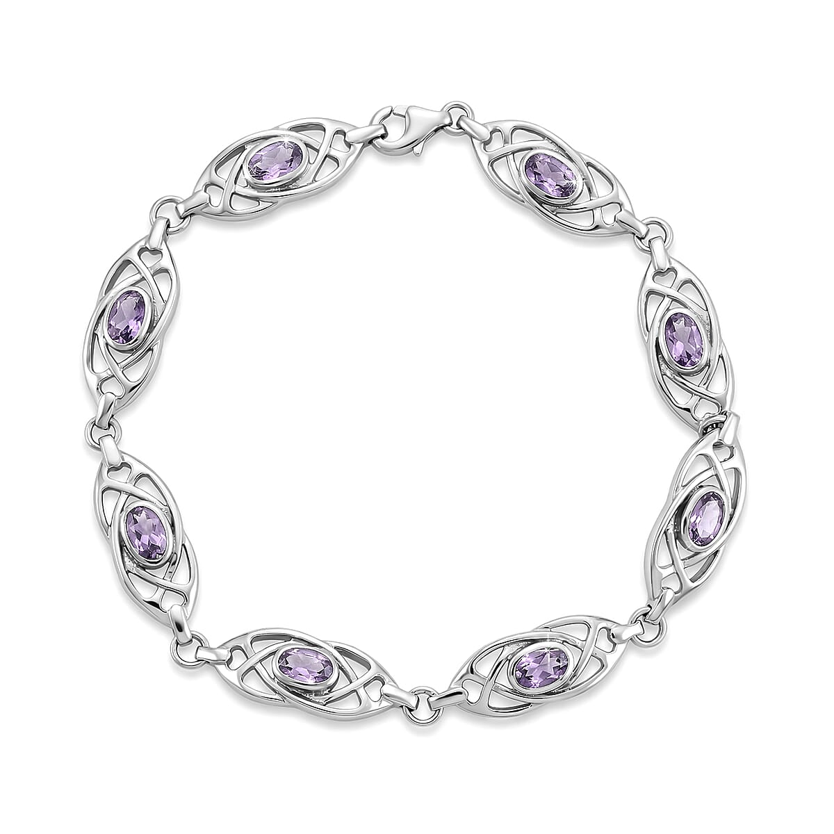 Amethyst 2.70 ctw Earrings, Ring (Size 7.0) and Bracelet (7.50-8.50In) in Sterling Silver image number 3