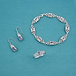Amethyst 2.70 ctw Earrings, Ring (Size 8.0) and Bracelet (7.50-8.50In) in Sterling Silver
