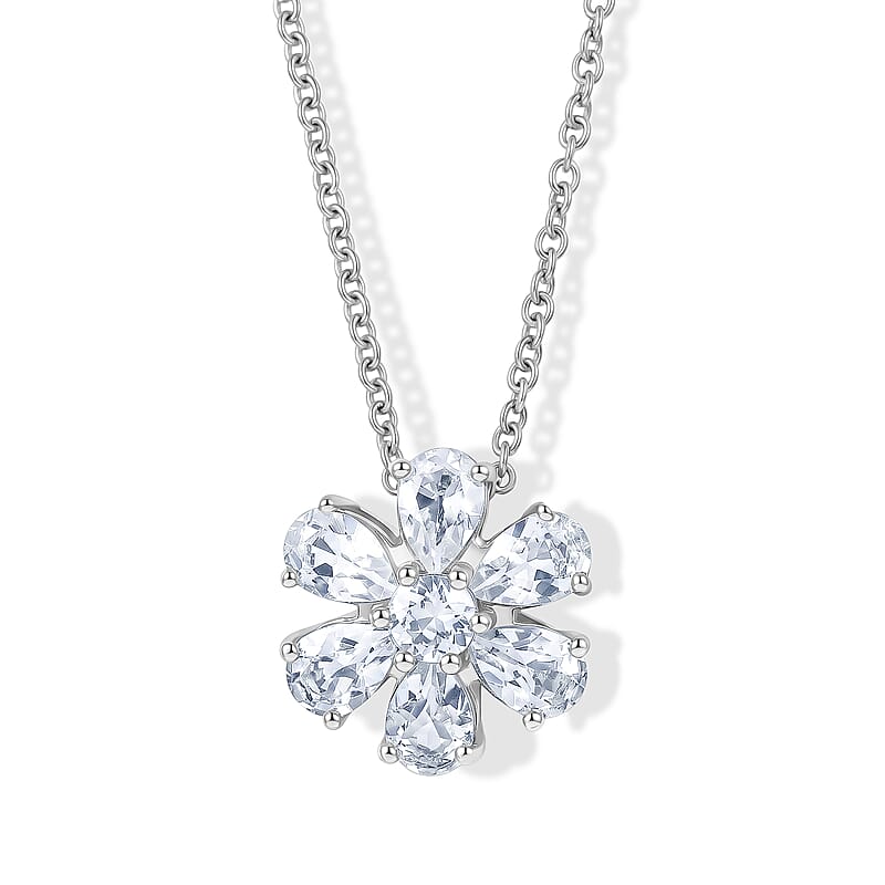 EverTrue Petalite 2.00 ctw Pendant in Platinum Bond with Stainless Steel Necklace (20 Inches)