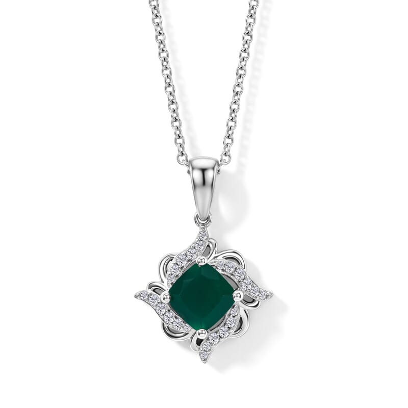 EverTure Verde Onyx and White Zircon 1.80 ctw Pendant in Platinum Bond with Stainless Steel Necklace 20 Inches