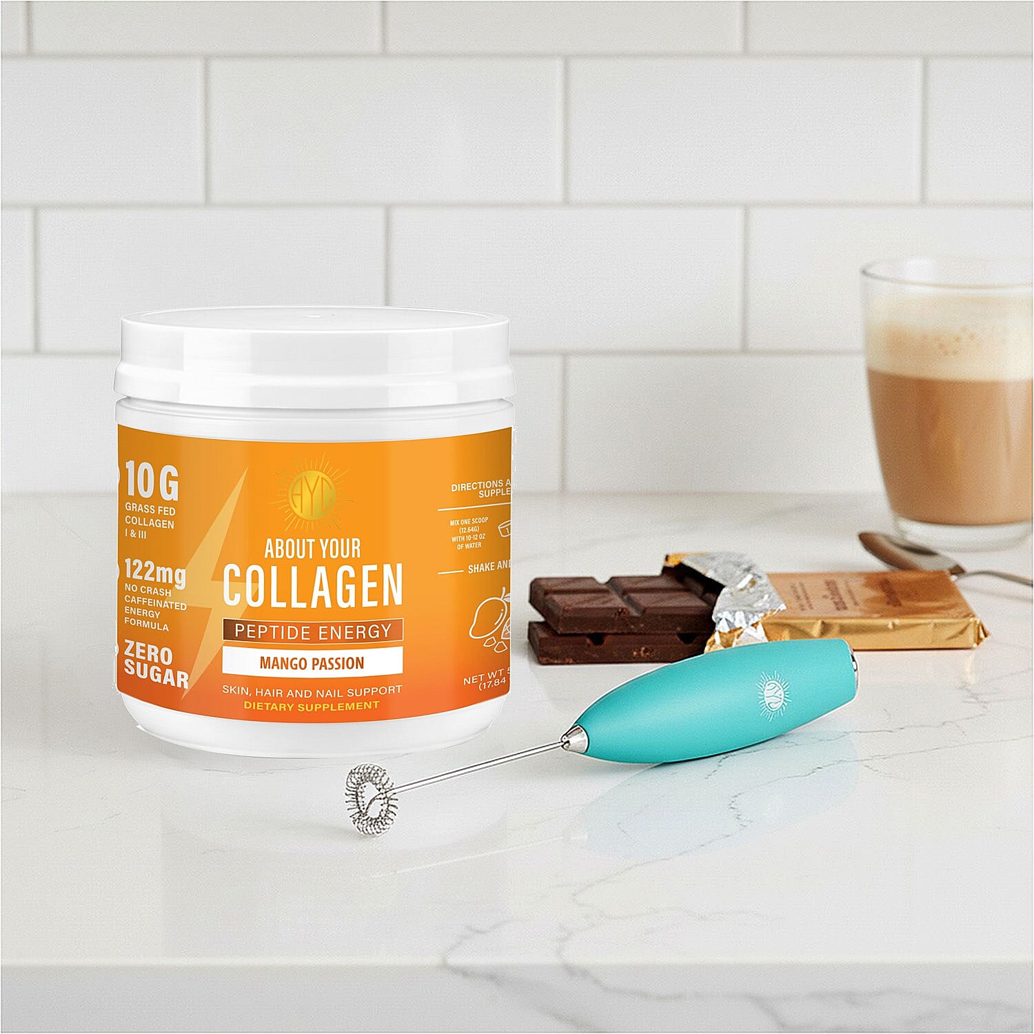 Electric Frother, ABOUT YOUR COLLAGEN PEPTIDE ENERGY Supplement 40 sv with electric frother- Mango Passion