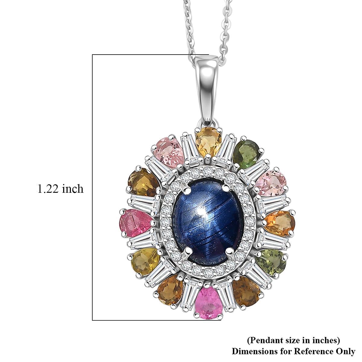 D'Joy Premium Blue Star Sapphire and Multi Gemstone 8.10 ctw Pendant Necklace in Rhodium Over Sterling Silver 20 Inches image number 6