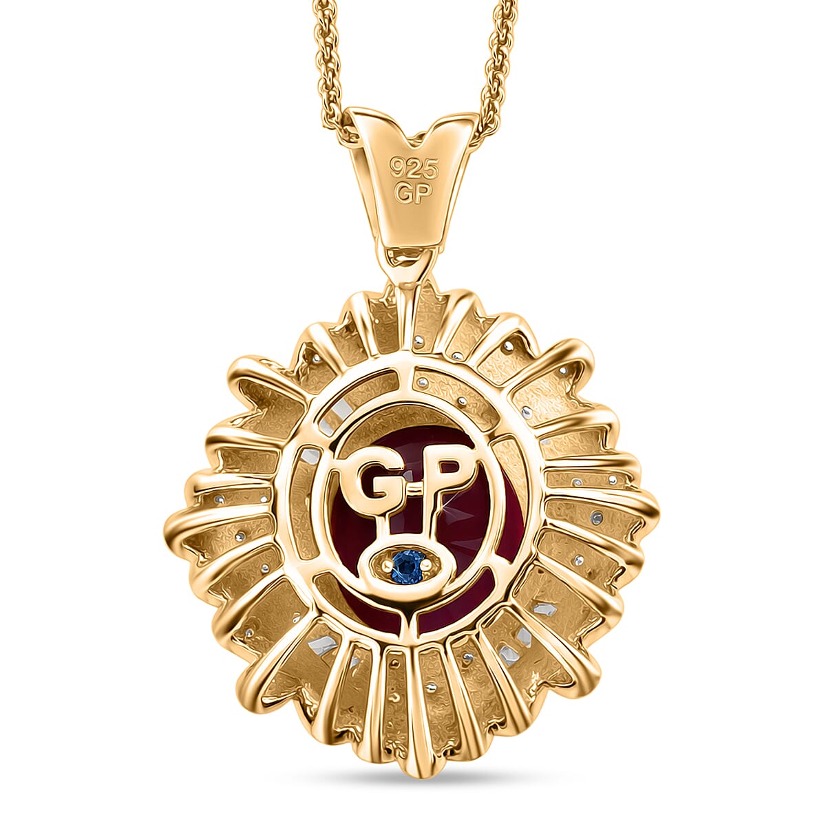 GP Italian Garden Collection Premium Niassa Ruby FF and White Zircon 6.80 ctw Pendant Necklace in 18K Vermeil Yellow Gold Over Sterling Silver 20 Inches