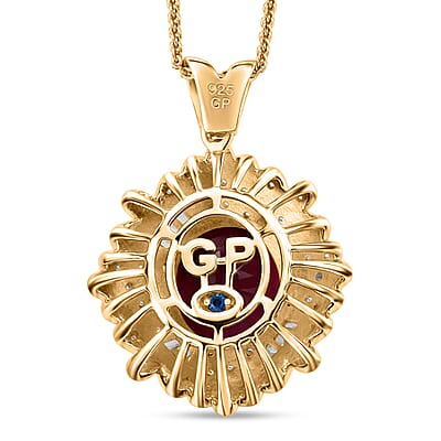 GP Italian Garden Collection Premium Niassa Ruby FF and White Zircon 6.80 ctw Pendant Necklace in 18K Vermeil Yellow Gold Over Sterling Silver 20 Inches