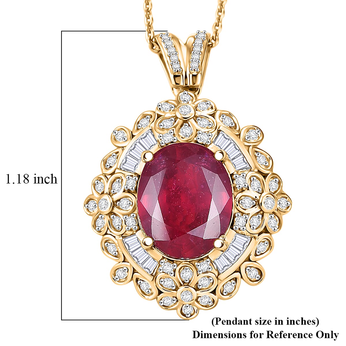 GP Premium Niassa Ruby FF and White Zircon 6.80 ctw Pendant Necklace in 18K Vermeil Yellow Gold Over Sterling Silver 20 Inches image number 6