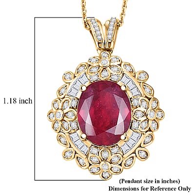 GP Italian Garden Collection Premium Niassa Ruby FF and White Zircon 6.80 ctw Pendant Necklace in 18K Vermeil Yellow Gold Over Sterling Silver 20 Inches
