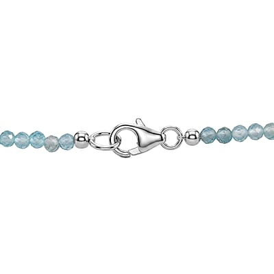 D'Joy Premium London Blue Topaz and Moissanite 40.15 ctw Midnight Ocean Halo Pendant with Apatite Beaded Necklace in Rhodium Over Sterling Silver 20 Inches