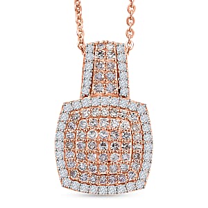 D'Joy Natural Pink and White Diamond  0.75 ctw Rose Cushion Glow Pendant Necklace in 18K Vermeil Rose Gold Over Sterling Silver 20 Inches 