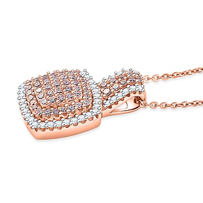 D'Joy Natural Pink and White Diamond  0.75 ctw Rose Cushion Glow Pendant Necklace in 18K Vermeil Rose Gold Over Sterling Silver 20 Inches
