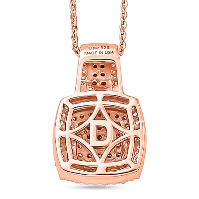 D'Joy Natural Pink and White Diamond  0.75 ctw Rose Cushion Glow Pendant Necklace in 18K Vermeil Rose Gold Over Sterling Silver 20 Inches