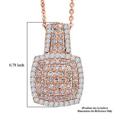 D'Joy Natural Pink and White Diamond  0.75 ctw Rose Cushion Glow Pendant Necklace in 18K Vermeil Rose Gold Over Sterling Silver 20 Inches