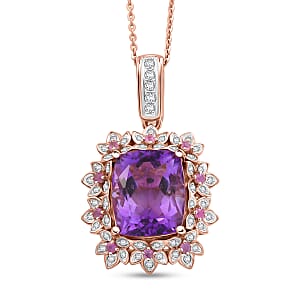 GP AAA Rose De France Amethyst and Multi Gemstone 6.20 ctw Pendant Necklace in 18K Vermeil Rose Gold Over Sterling Silver 20 Inches