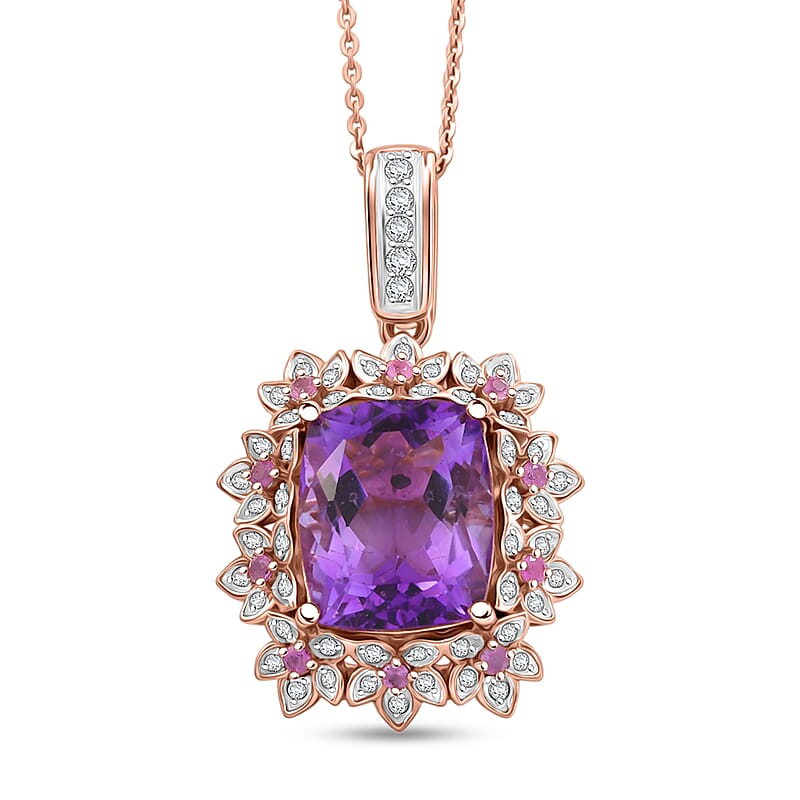 GP Italian Garden Collection AAA Rose De France Amethyst and Multi Gemstone 6.20 ctw Pendant Necklace in 18K Vermeil Rose Gold Over Sterling Silver 20 Inches