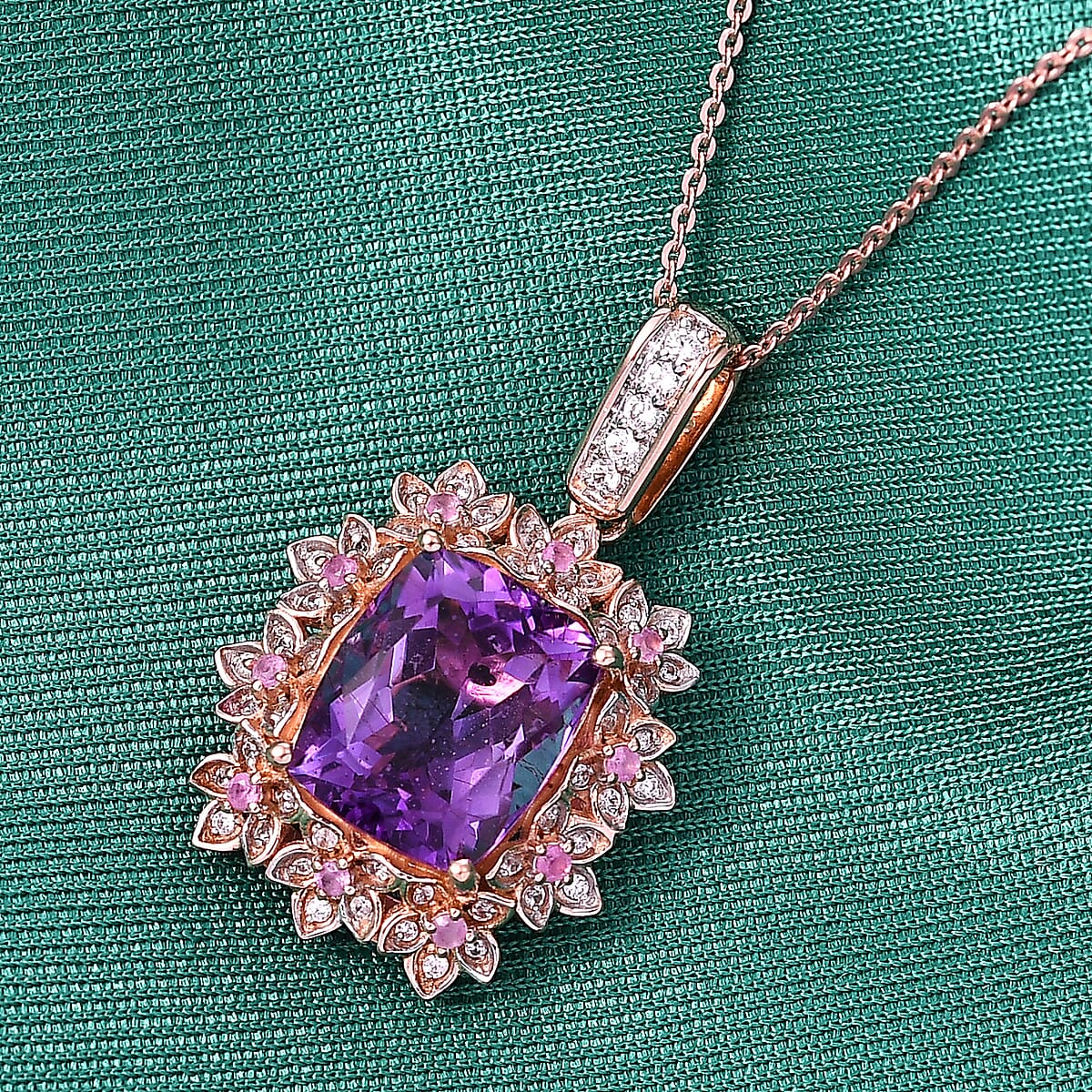 GP AAA Rose De France Amethyst and Multi Gemstone 6.20 ctw Pendant Necklace in 18K Vermeil Rose Gold Over Sterling Silver 20 Inches image number 1