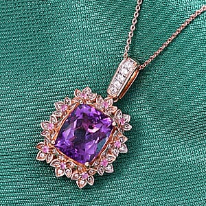 GP AAA Rose De France Amethyst and Multi Gemstone 6.20 ctw Pendant Necklace in 18K Vermeil Rose Gold Over Sterling Silver 20 Inches