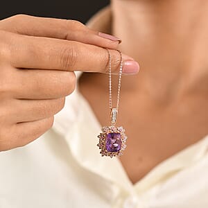 GP AAA Rose De France Amethyst and Multi Gemstone 6.20 ctw Pendant Necklace in 18K Vermeil Rose Gold Over Sterling Silver 20 Inches