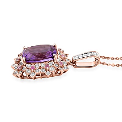 GP Italian Garden Collection AAA Rose De France Amethyst and Multi Gemstone 6.20 ctw Pendant Necklace in 18K Vermeil Rose Gold Over Sterling Silver 20 Inches