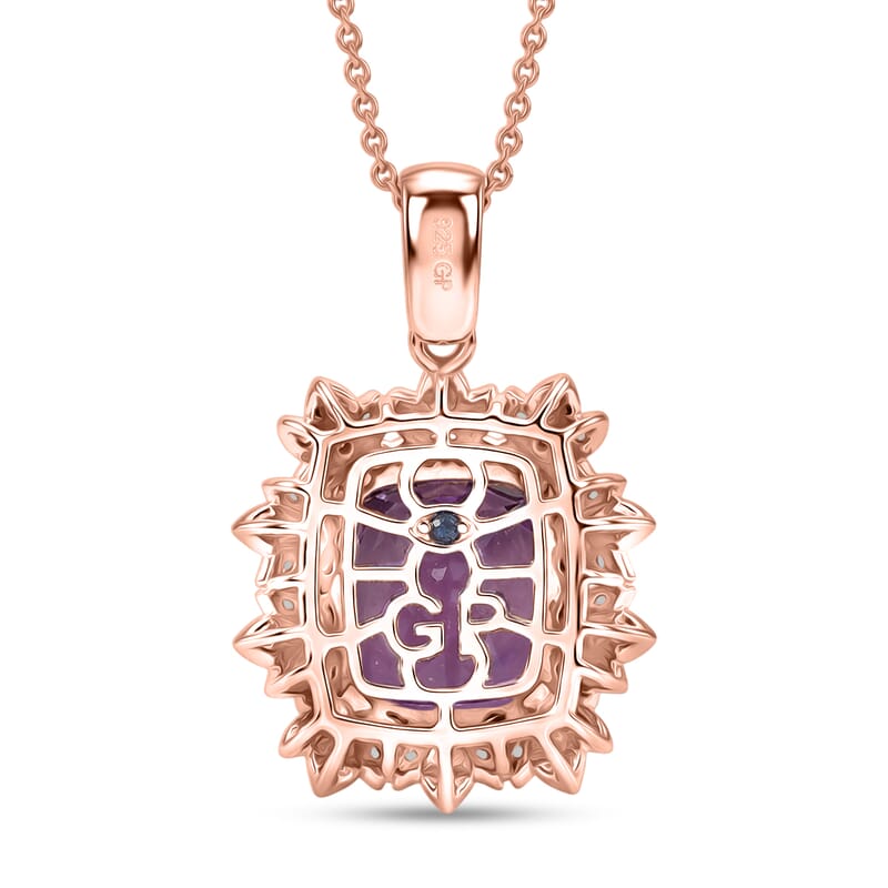 GP Italian Garden Collection AAA Rose De France Amethyst and Multi Gemstone 6.20 ctw Pendant Necklace in 18K Vermeil Rose Gold Over Sterling Silver 20 Inches