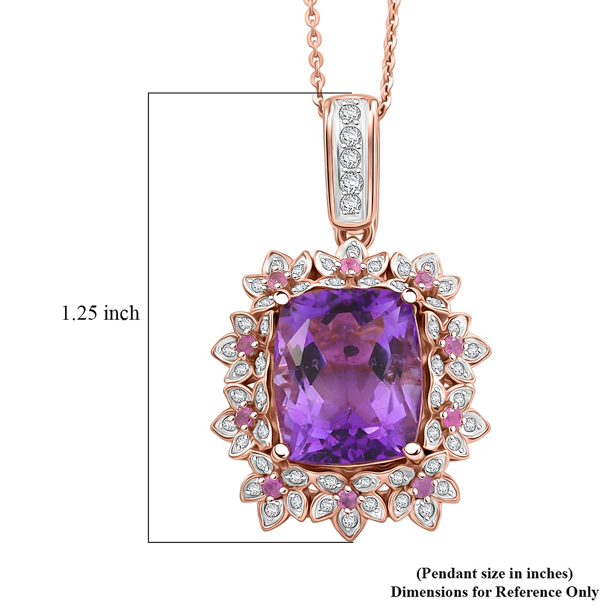 GP AAA Rose De France Amethyst and Multi Gemstone 6.20 ctw Pendant Necklace in 18K Vermeil Rose Gold Over Sterling Silver 20 Inches image number 6