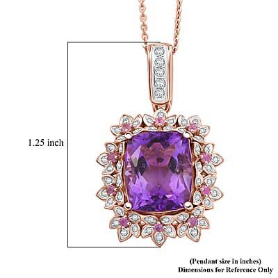 GP Italian Garden Collection AAA Rose De France Amethyst and Multi Gemstone 6.20 ctw Pendant Necklace in 18K Vermeil Rose Gold Over Sterling Silver 20 Inches