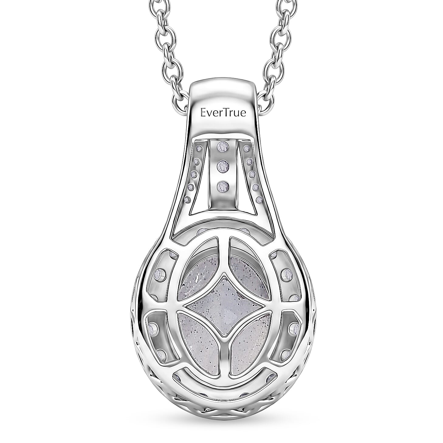 EverTrue Rainbow Moonstone and White Zircon 3.40 ctw Pendant in Platinum Bond with Stainless Steel Necklace (20 Inches)