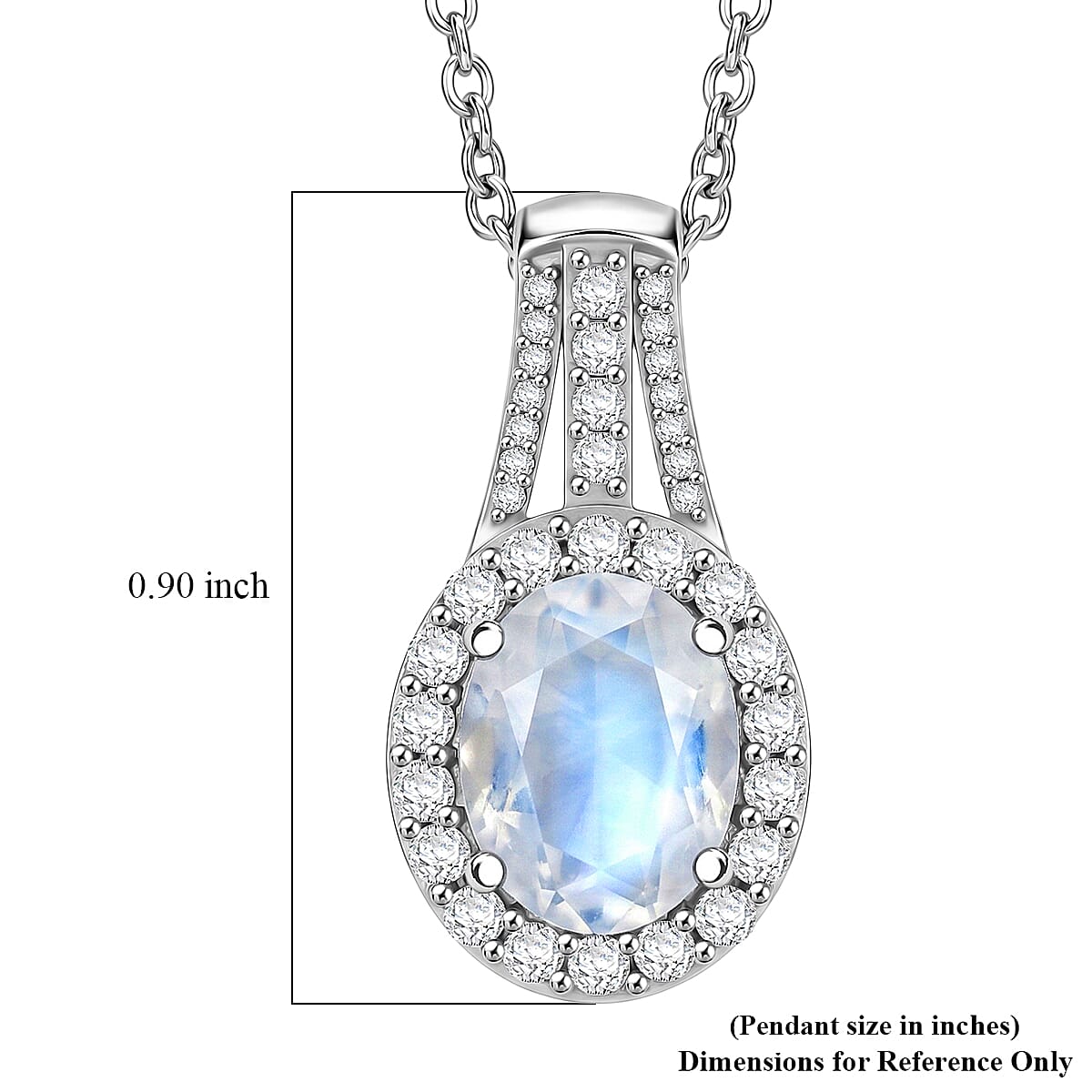 EverTrue Rainbow Moonstone and White Zircon 3.40 ctw Pendant in Platinum Bond with Stainless Steel Necklace (20 Inches)