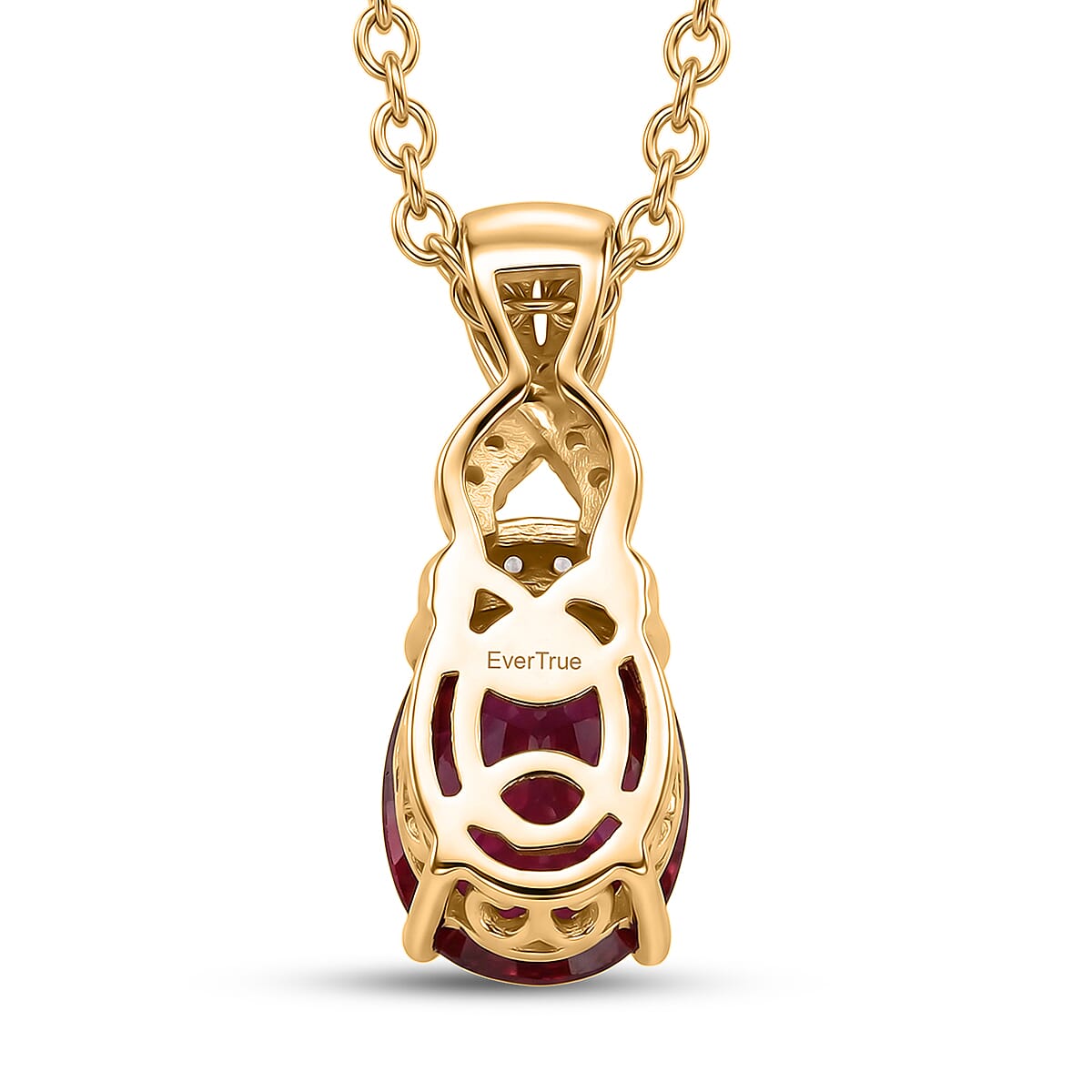 EverTrue Niassa Ruby and White Zircon 2.40 ctw Pendant in Platinum Bond with Stainless Steel Necklace (20 Inches)
