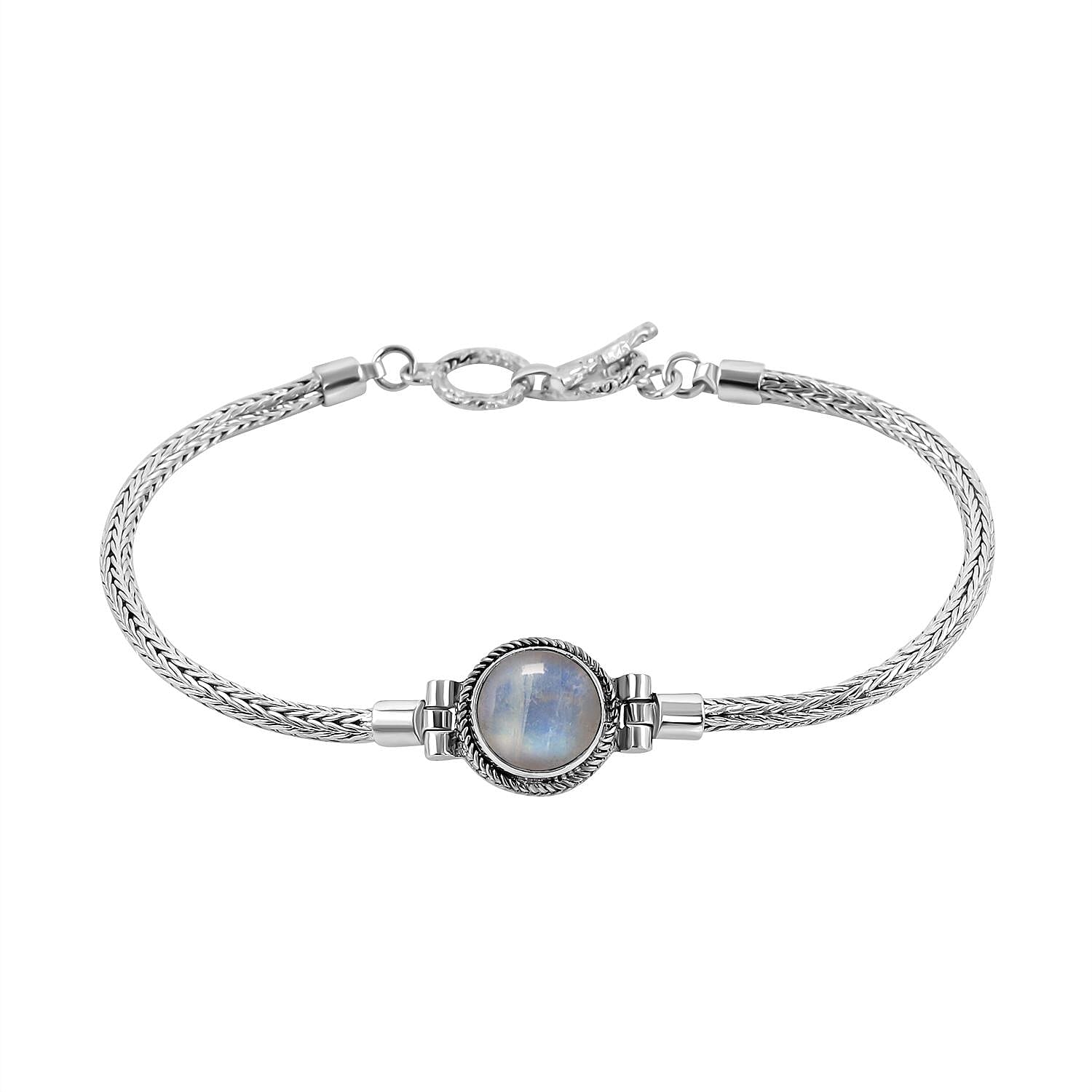 Bali Legacy Rainbow Moonstone 7.00 ctw Bracelet (8.00In) and Earrings in Sterling Silver