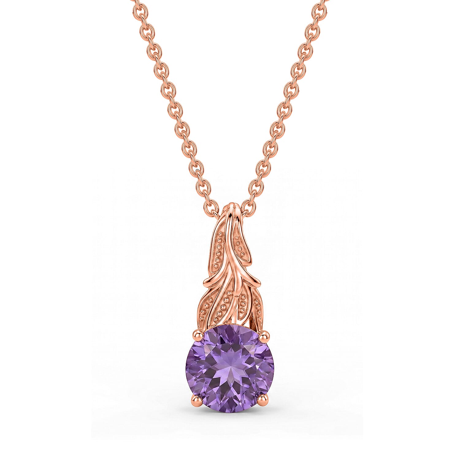 EverTrue Rose De France Amethyst 2.70 ctw Pendant in 18K RG Plated with ION Plated RG Stainless Steel Necklace 20 Inches