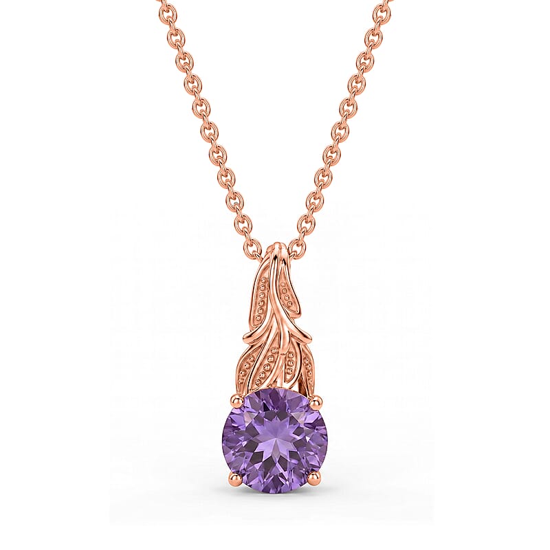 EverTrue Rose De France Amethyst 2.70 ctw Pendant in 18K RG Plated with ION Plated RG Stainless Steel Necklace 20 Inches