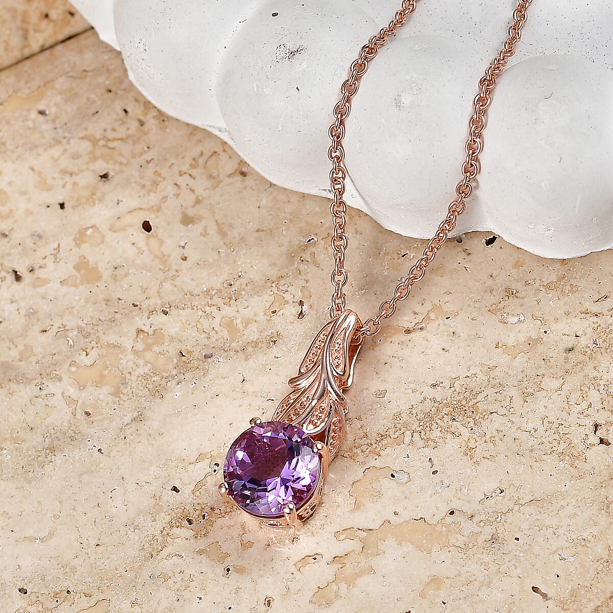 EverTrue Rose De France Amethyst 2.70 ctw Pendant in 18K RG Plated with ION Plated RG Stainless Steel Necklace 20 Inches image number 1