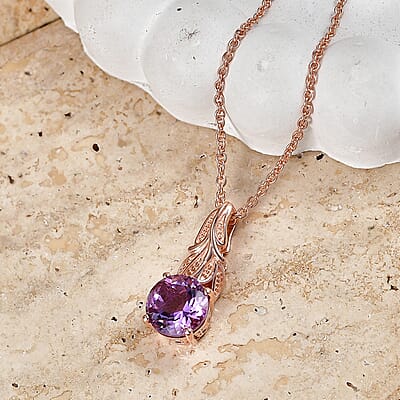 EverTrue Rose De France Amethyst 2.70 ctw Pendant in 18K RG Plated with ION Plated RG Stainless Steel Necklace 20 Inches