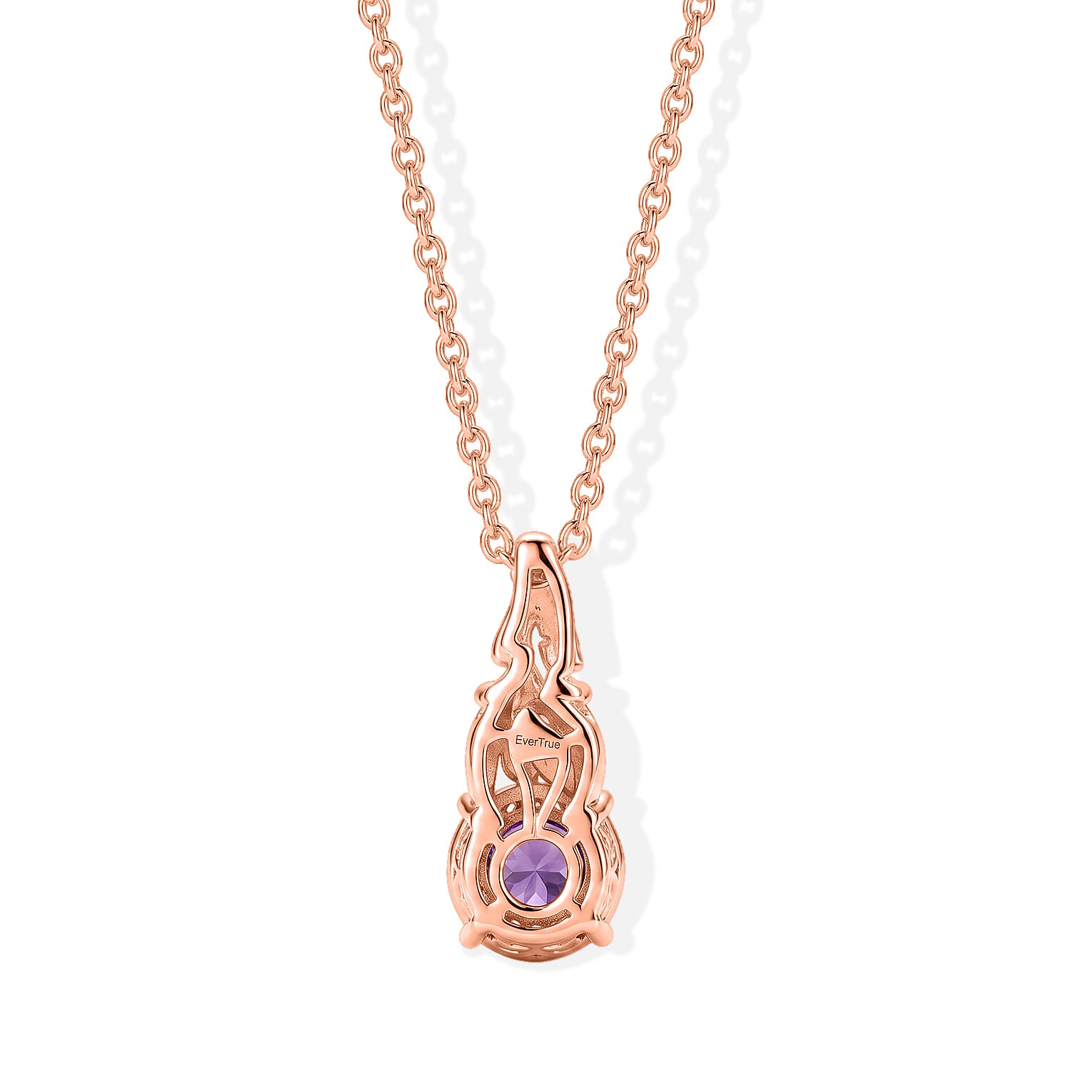 EverTrue Rose De France Amethyst 2.70 ctw Pendant in 18K RG Plated with ION Plated RG Stainless Steel Necklace 20 Inches