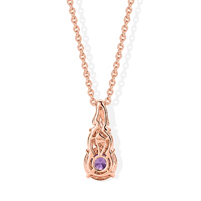 EverTrue Rose De France Amethyst 2.70 ctw Pendant in 18K RG Plated with ION Plated RG Stainless Steel Necklace 20 Inches
