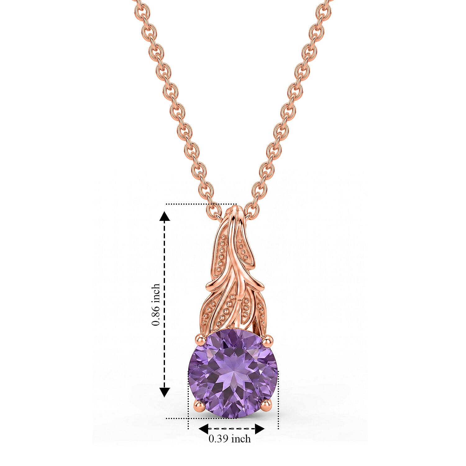 EverTrue Rose De France Amethyst 2.70 ctw Pendant in 18K RG Plated with ION Plated RG Stainless Steel Necklace 20 Inches