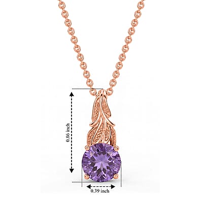 EverTrue Rose De France Amethyst 2.70 ctw Pendant in 18K RG Plated with ION Plated RG Stainless Steel Necklace 20 Inches