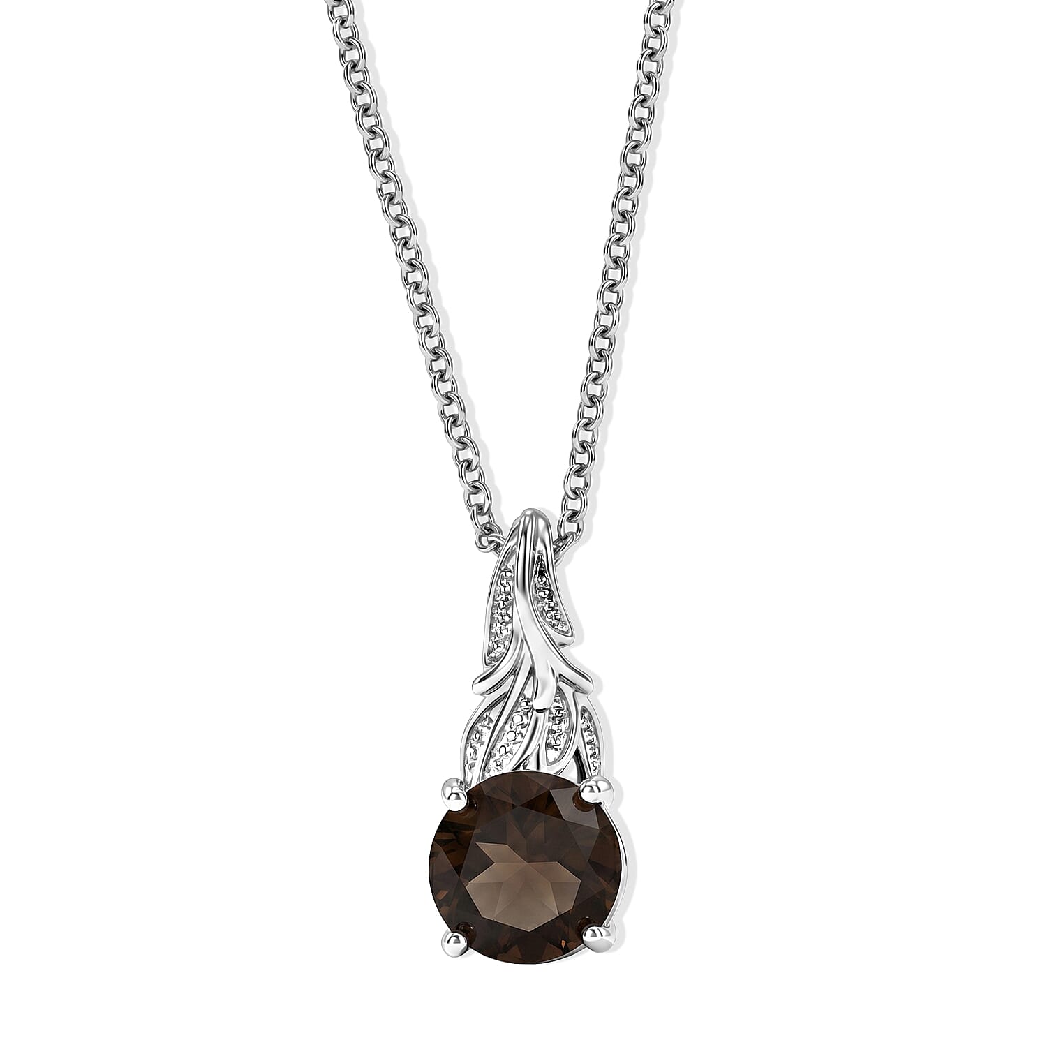 EverTrue Smoky Quartz 2.40 ctw Pendant in Platinum Bond with Stainless Steel Necklace 20 Inches