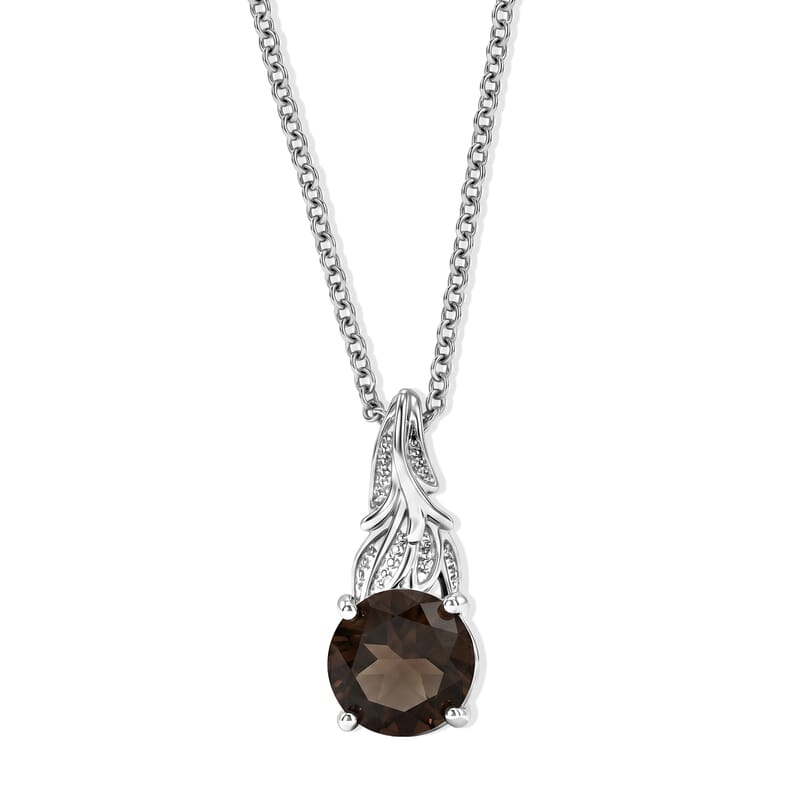 EverTrue Smoky Quartz 2.40 ctw Pendant in Platinum Bond with Stainless Steel Necklace 20 Inches