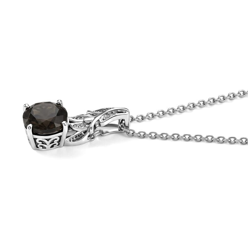EverTrue Smoky Quartz 2.40 ctw Pendant in Platinum Bond with Stainless Steel Necklace 20 Inches
