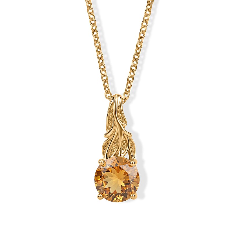EverTrue Brazilian Citrine 2.65 ctw Pendant in 18K YG Plated with ION Plated YG Stainless Steel Necklace 20 Inches
