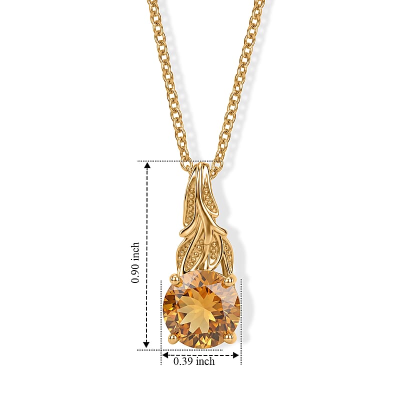 EverTrue Brazilian Citrine 2.65 ctw Pendant in 18K YG Plated with ION Plated YG Stainless Steel Necklace 20 Inches