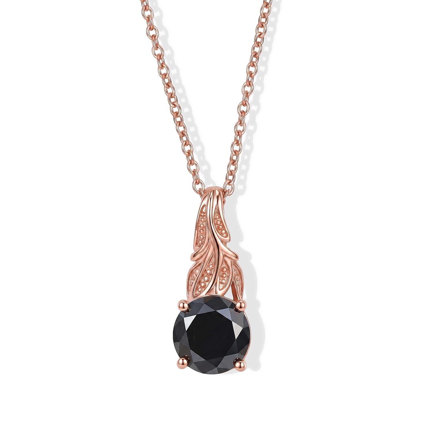 EverTrue Thai Black Spinel 3.20 ctw Pendant in 18K RG Plated with ION Plated RG Stainless Steel Necklace 20 Inches