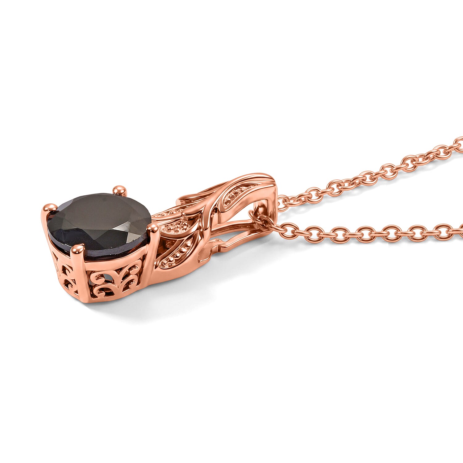 EverTrue Thai Black Spinel 3.20 ctw Pendant in 18K RG Plated with ION Plated RG Stainless Steel Necklace 20 Inches
