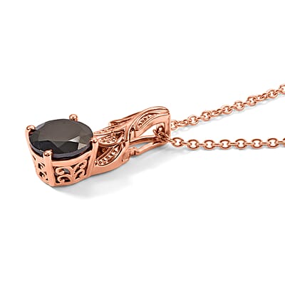 EverTrue Thai Black Spinel 3.20 ctw Pendant in 18K RG Plated with ION Plated RG Stainless Steel Necklace 20 Inches