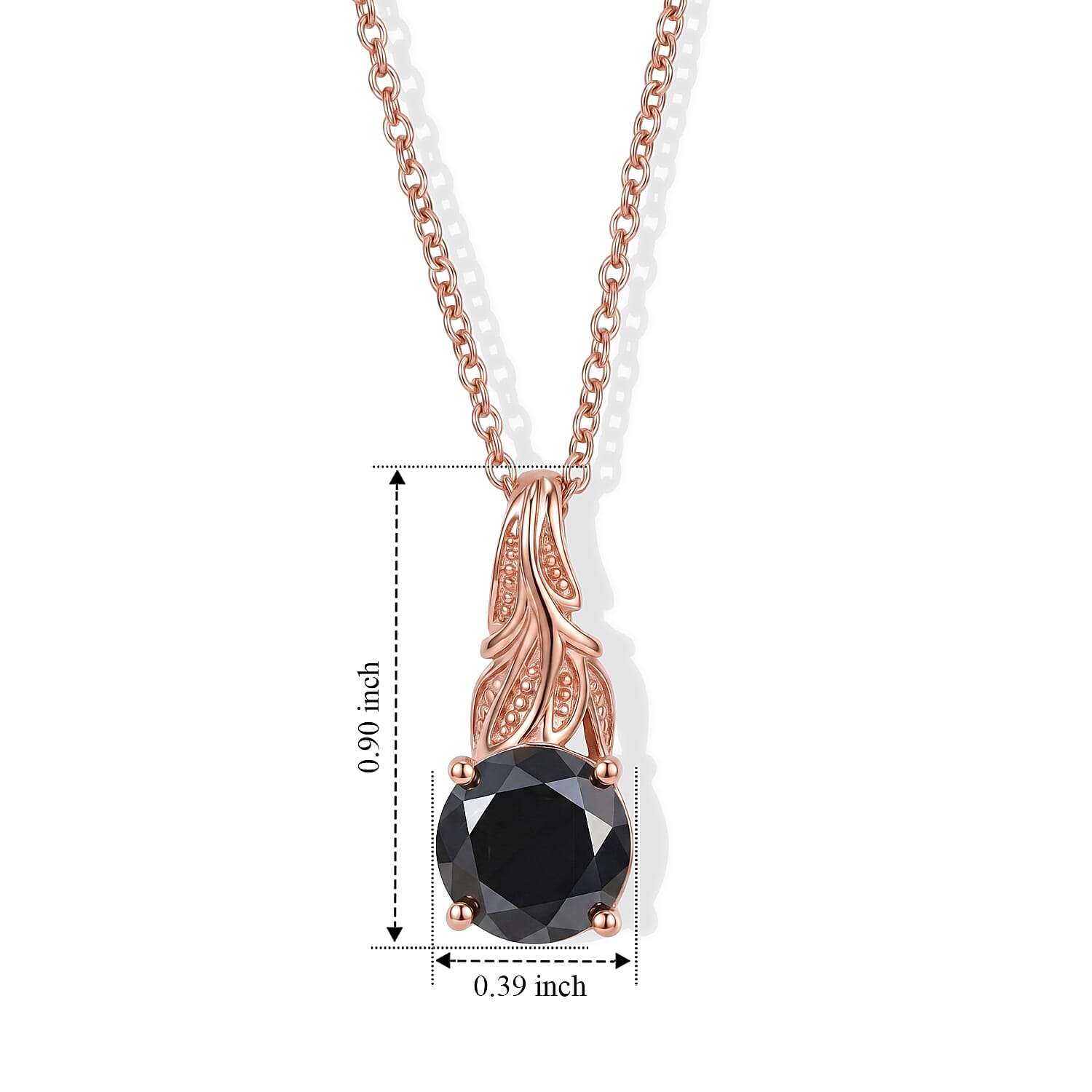 EverTrue Thai Black Spinel 3.20 ctw Pendant in 18K RG Plated with ION Plated RG Stainless Steel Necklace 20 Inches